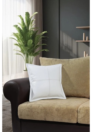 Premium Dekoratif Beyaz Deri Kırlent Kılıfı/ev Ve Ofis Için Gerçek Deri 45x45cm Kırlent Kılıfı Beyaz