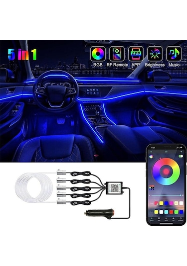 Seametal Rgb Fiber Optik Kiti App Kablosuz Kontrol Otomatik Atmosfer Dekoratif Lamba Araba Led İç Aydınlatma