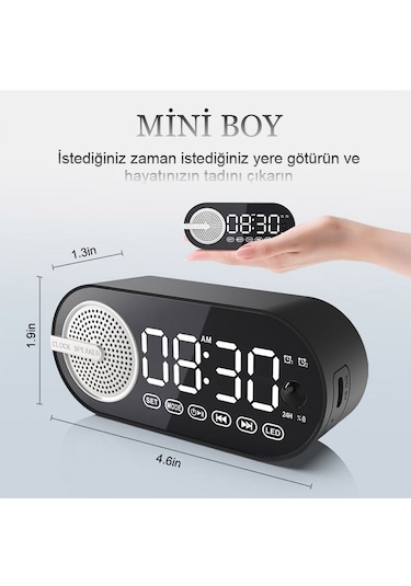 Sessiz Kablosuz Led Dijital Saat Alarm Ayna Bluetooth Hoparlör