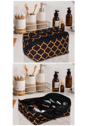 Tutma Kollu Makyaj Çantası Geniş Seyahat Kozmetik Organizeri Siyah