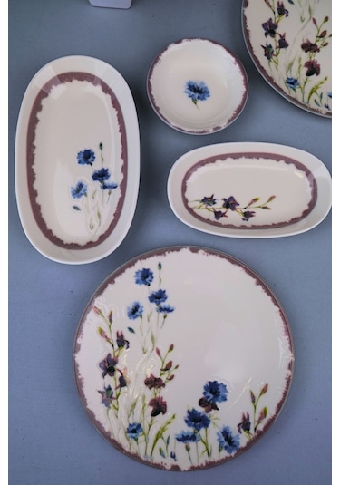 Tabak Evi Porselen Morden Kahvaltı Ve İkram Takımı 6 Kişilik 14 Parça Çok Renkli