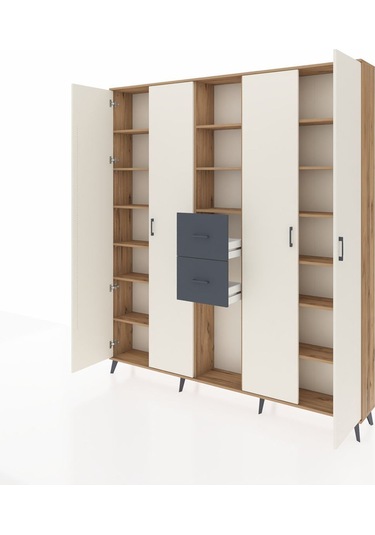 Arges Dolap 15 Raflı 2 Çekmeceli 4 Kapaklı 220x30x243 Çam-aytaşı/antrasit Aytası/antrasıt