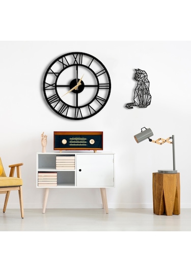 50X50 Dekoratif Duvar Saati + Tablo 40X40 Cm Hediye Siyah