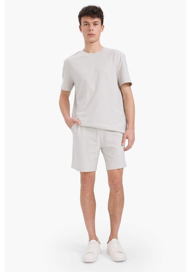 DeFacto %100 Pamuk Relax Fit Twill Dokulu Cepli Şort E2590AX25SMGR368