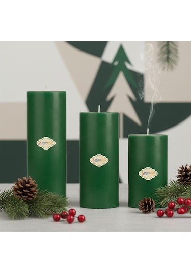 Big Çam Kokulu Set Mum Çap 7 Cm Yeşil Yeşil