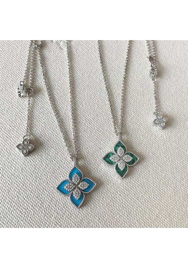 Yonca Mineli İkili Çelik Kolye Çok renkli