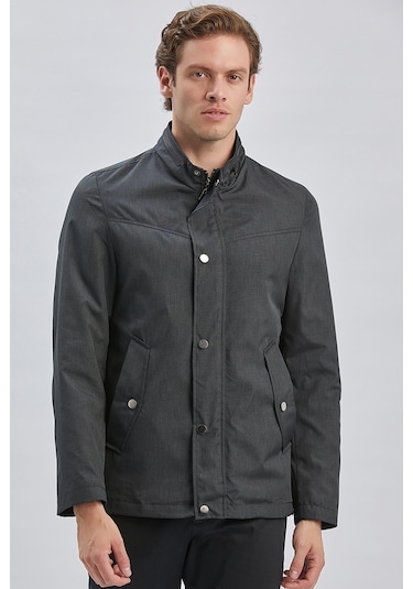 Siyah Dik Yaka Yarım Astar Comfort Fit Rahat Kesim Casual Mont 1007240150-Siyah