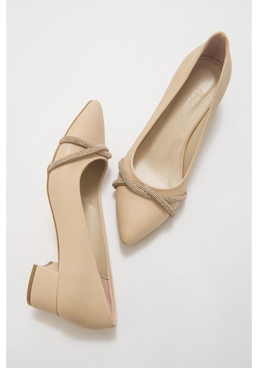 Büyük Numara Bayan Topuklu Klasik Taşlı Günlük  Ayakkabı