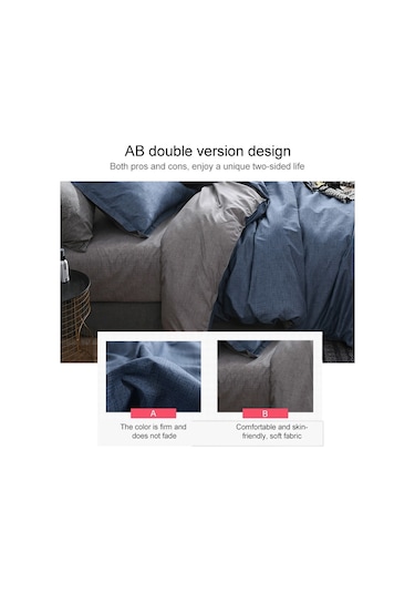 Sones Yatak Takımı Düz Ekose Yan Yatak Yorganı Yorgan Kılıfı Çarşaf Takımı, Boyut: 135 200cm 1xyastık Kılıfı, 1xyorgan Mavi