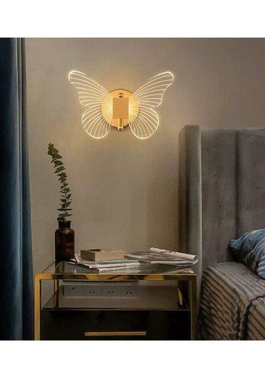 Modern Tasarım Butterfly Aplik Gold Sarı Kelebek Duvar Apliği Gold