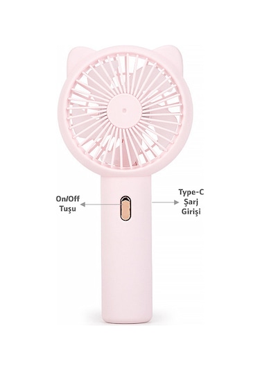3 Modlu Şarjlı El Fanı 3 Kademe Seyahat Masaüstü Vantilatör Taşınabilir Mini Fan Pembe F136