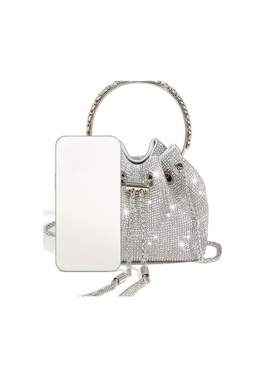 Dancemonkey Bling Rhinestone Kova Çanta, Trendy Dekorasyon Gri