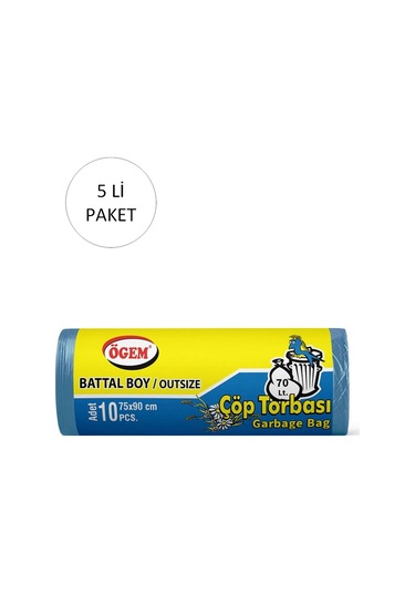 Battal Boy Çöp Torbası 75 X 90 Cm 10 Lu Rulo X 5 Paket 50 Adet Mavi Çok Renkli