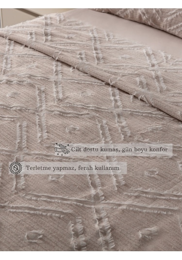 Anna Delux Çift Kişilik Çok Amaçlı Yatak Örtüsü Seti Gri Pamuk Nevresim Takımı Günlük 220x240 Bej