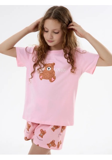 Sleepy Team Kısa Kollu Tişörtlü Ve Şortlu Ev Pijaması 432793519 Tozlu Pembe