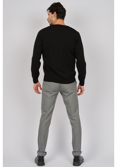 Desen Triko Erkek Desenli V Yaka Yün Kazak 0249640 Siyah Siyah