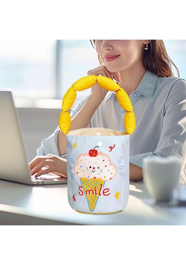 Homyl Kadın Kova Çantası Taşınabilir Çanta Günlük Sevimli Dondurma Deseni