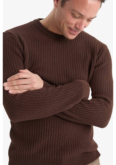 Defacto Standart Fit Bisiklet Yaka Triko Kazak E0811ax25wnbn497 Kahve