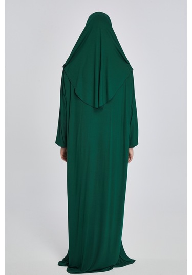 Pratik Başörtülü Rahat Giyilebilen Organik Tek Parça Namaz Elbisesi Zümrüt Zümrüt Yeşili
