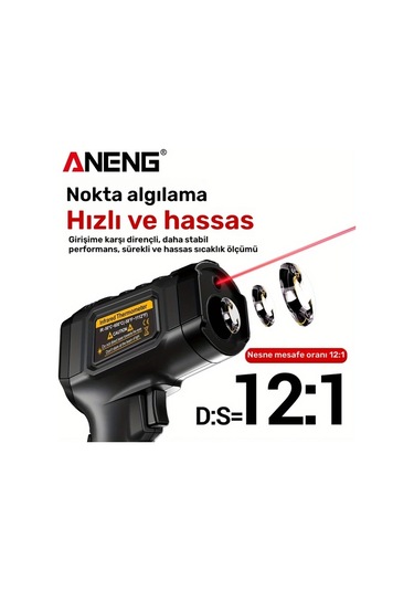 Honeybeeshop Aneng Th202 Kırmızı Termometre Higrometre Temassiz Algılama -50-600 C Sicaklik Tabancasi Lcd Ekran Pilsiz