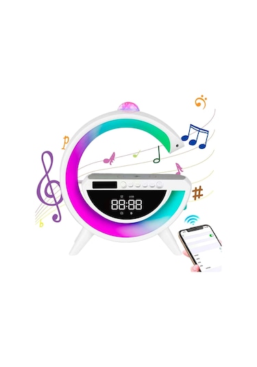 Polygold BT-3402 Dijital Saat Ve Alarmlı RGB Ledli 15w Kablosuz Şarjlı Bluetooth Hoparlör