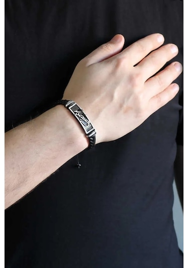 Atatürk İmzalı Deri Kordonlu Çelik Bileklik scb23 Çok Renkli