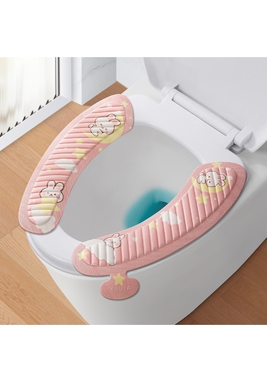 Sones Eva Yapışkanlı Tuvalet Pedi Dört Mevsim Evrensel Karikatür Sevimli Su Geçirmez Tuvalet Stickerı, Stil: Pembe Ay Tavşanı