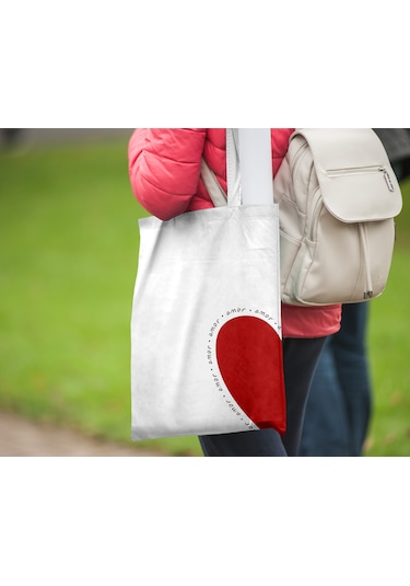 Akumastik Amor Bez Çanta 35x40cm - Tote Bag- Kalpli Çanta