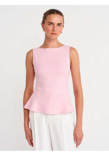 Dilvin 21001 Kayık Yaka Peplum Top-toz Pembe Toz Pembe