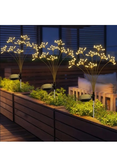 Solar 80 Led Sarı Renk Yıldız Patlaması Led Bahçe Aydınlatma Solar Bahçe Süsü Sge1004 Sarı