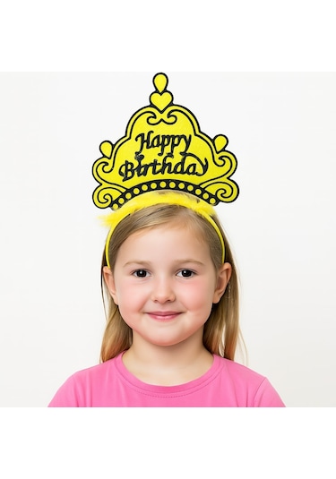 Sarı Happy Birthday Doğum Günü Prenses Tacı