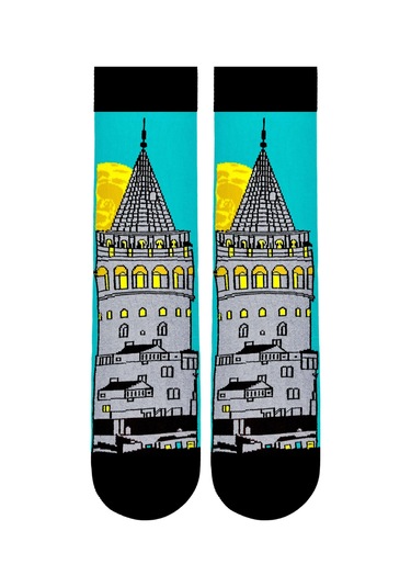 İstanbul Galata Kulesi Desenli Renkli Unisex Soket Çorap Çok Renkli