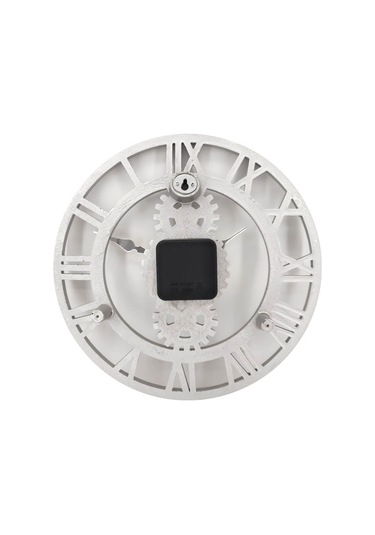 Homyl 12 Inç Dekoratif Kuvars Yuvarlak Saatler Dış Duvar Saati Gümüş