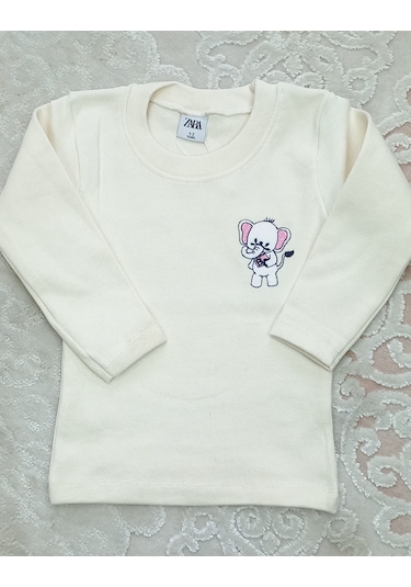 Kız Çocuk Pamuklu Body Ribana Mevsimlik Bebek Body Krem