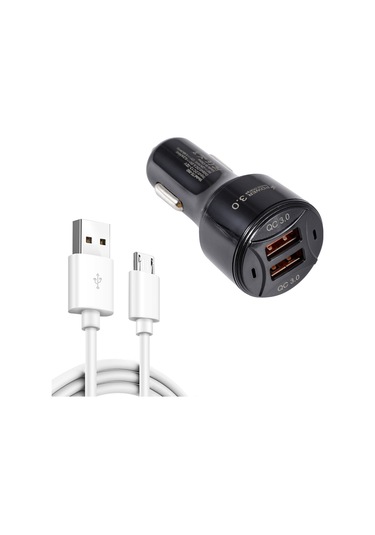 Te-092 36w Çift Qc3.0 Usb Hızlı Araç Şarj Cihazı + Usb'den Mikro Usb Veri Kablosu Seti Siyah
