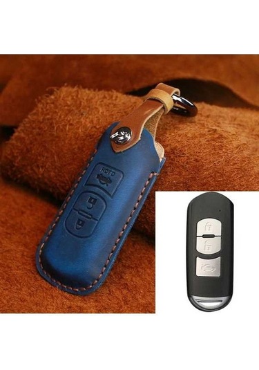 Tongxida Mazda Eski Stil Hallmo Inek Derisi Anahtar Koruyucu Kapak Mavi 3 Anahtar 2 Adet