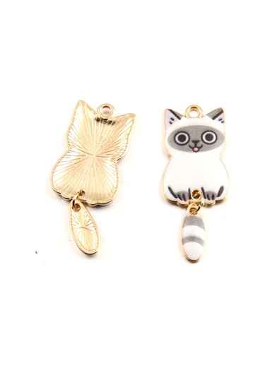 Lemestar Kedi Şekilli Diy Aksesuar Bağlayıcı, Yağ Damlatma Teknolojisi, 7 Renkli Elektroplaj, 16x38mm Pembe Kedi Pendi Pembe