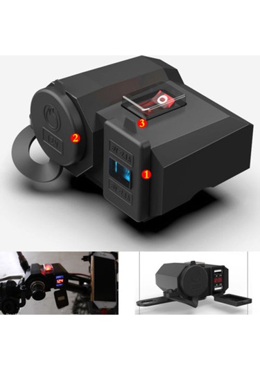 Xindoker Motorsiklet İçin Usb Şarj Cihazı, Voltmetreli Ve Çakmaklık Girişli, Su Geçirmez, Çift Usb Portlu, Kolay Kurulum.