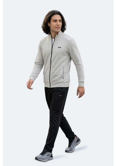 Slazenger Revolver Erkek Fermuarlı Dik Yaka Cepli Gri Sweatshırt