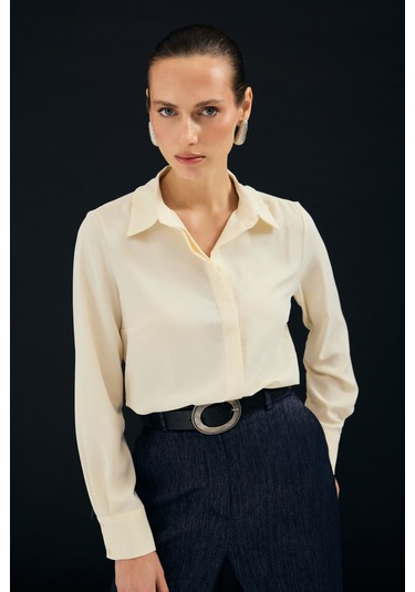 Sateen Klasik Düz Gömlek - Sarı-136997