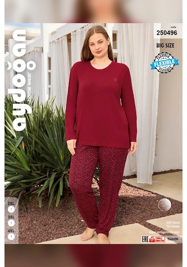 Aydoğan Kadın İnci Büyük Beden Kiraz Kırmızı Pijama Takımı 0496 Kırmızı