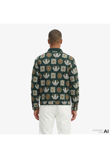 Adidas Monogram Allover Print Loose Yeşil Ceket Jy2997