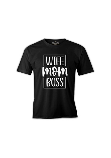 Wife Mom Boss Anneler Günü Siyah Unisex Tshirt