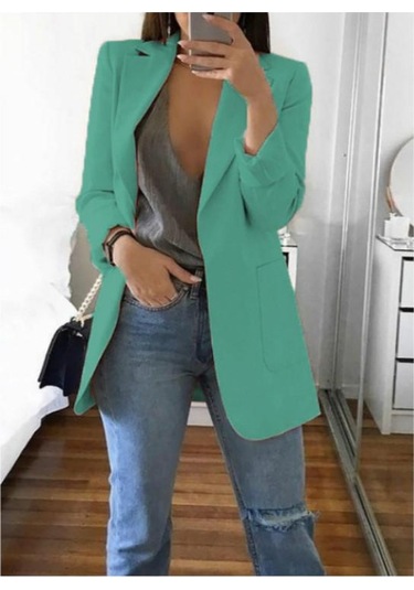 Kadın Moda Ceket Orta-uzun Kollu Tek Göğüslü Günlük Sıcak Ceket Yeşil