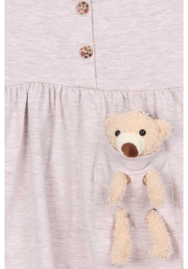 Breeze Kız Çocuk Elbise Ayıcık Aksesuar Detaylı 2-6 Yaş, Bej Melanj