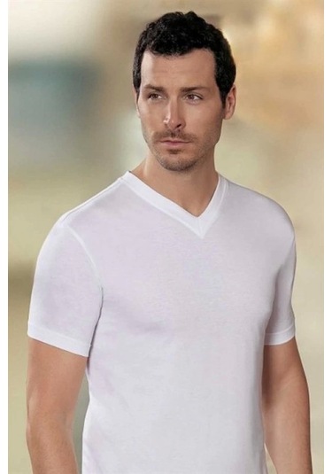 V Yaka Erkek Penye E008 Beyaz