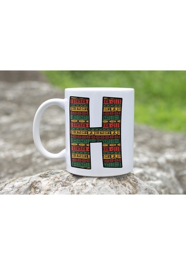 H Harfi Etnik Desenli Kupa - Afrika Tarzı Kahve Çay Kupası - Hediyelik - Black History Beyaz