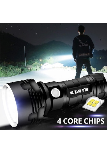 Neevoyu P70 Süper Parlak Şarj Edilebilir Su Geçirmez El Feneri - 26650 Pil Ve Usb Kablolu Çok Renkli