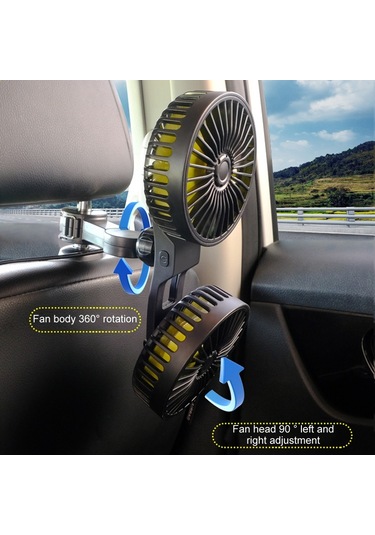 Suıtu F4208 Araç Soğutma Fanı Araç Arka Koltuk Arkalığı Usb Çift Kafalı Elektrikli Fan