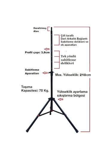 Raf Düzenekli Tripod Ayaklı Dart Arkalık Stand Seti Lacivert